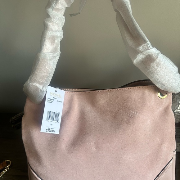 MICHAEL KORS NICOLE PINK SUEDE/LEATHER MEDIUM SHOULDER TOTE BAG - Picture 10 of 12